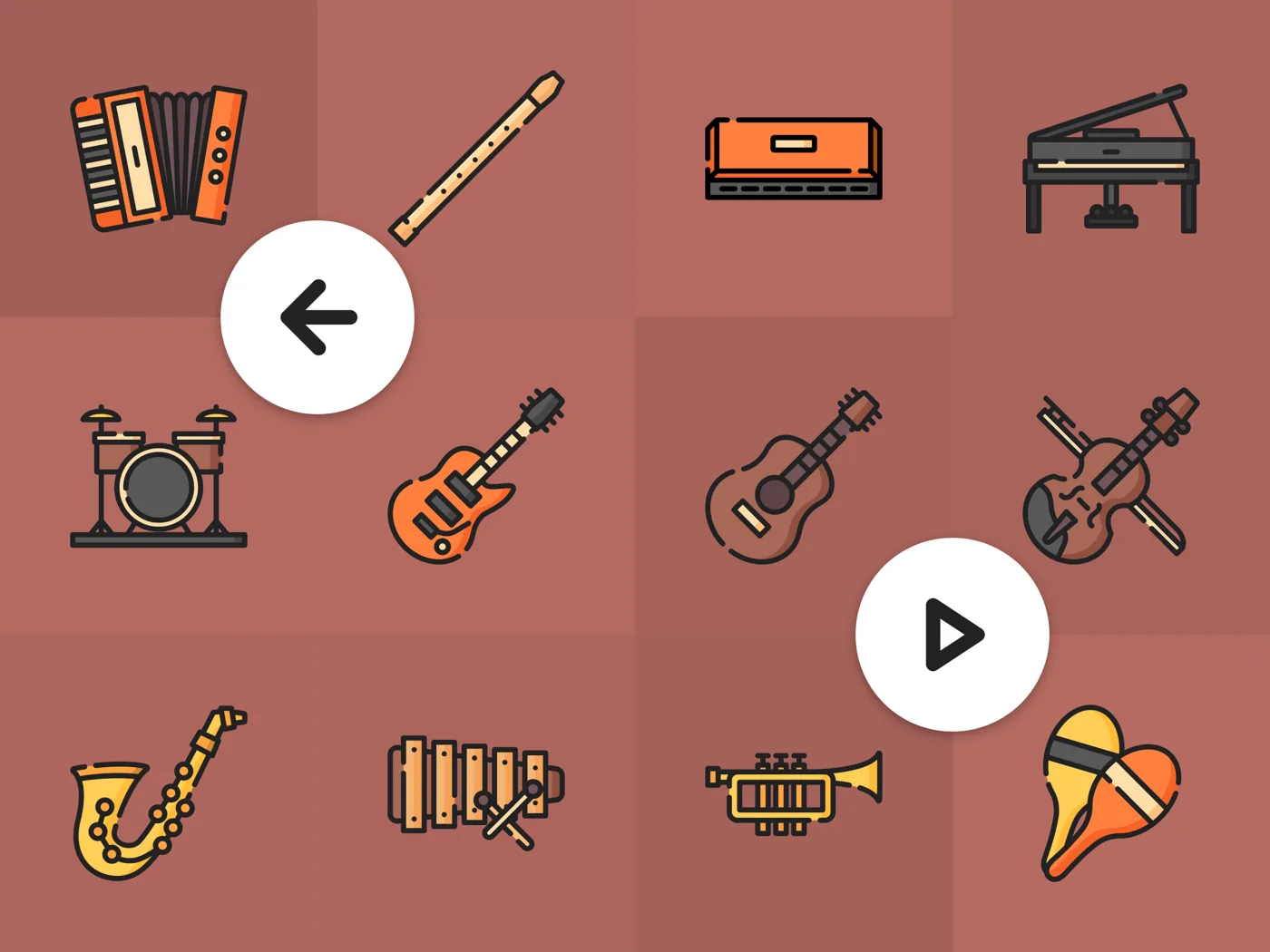 The instruments world on an iPad, with the back button and the play button